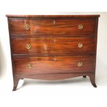 HALL CHEST, Regency figured mahogany, os adapted shallow proportions, with three long drawers,