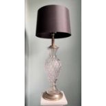 TABLE LAMPS, a pair, in the manner of Paul Hanson, Hollywood Regency style cut glass with shades,