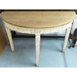 DEMI LUNE CONSOLE TABLE, of slight proportions, French Provincial style, 106cm x 42cm x 9cm.