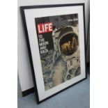 REPRODUCTION PRINT OF LIFE MAGAZINE COVER, 1969, Apollo 11 moon landing, framed and glazed, 114.