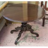 LOW TABLE, antique mahogany with circular top on reduced pedestal, 54cm H x 67cm.