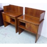 SIDE TABLES, a pair, vintage Art Deco, each with galleried top, a cupboard and small drawer,