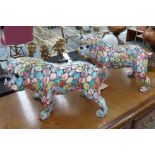 STYLISED FRENCH BULL DOGS, a pair, polychrome finish, 28cm H x 40cm W.