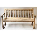 GARDEN BENCH, by Alexander Rose, weathered teak, of substantial slatted construction,