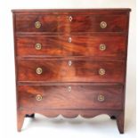 HALL CHEST, Regency flame mahogany of adapted shallow proportions with four long drawers,