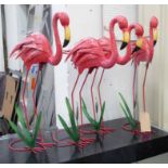 FLAMINGOES, a set of three, stylised polychrome finish, 72cm H x 19cm D x 53cm W (approx.).