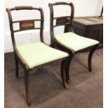 SIDE CHAIRS, a near pair, Regency style mahogany, with rope twist and brass inlaid backs,