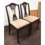 SIDE CHAIRS, a pair, Georgian design mahogany, shield backs with striped drop in seats,