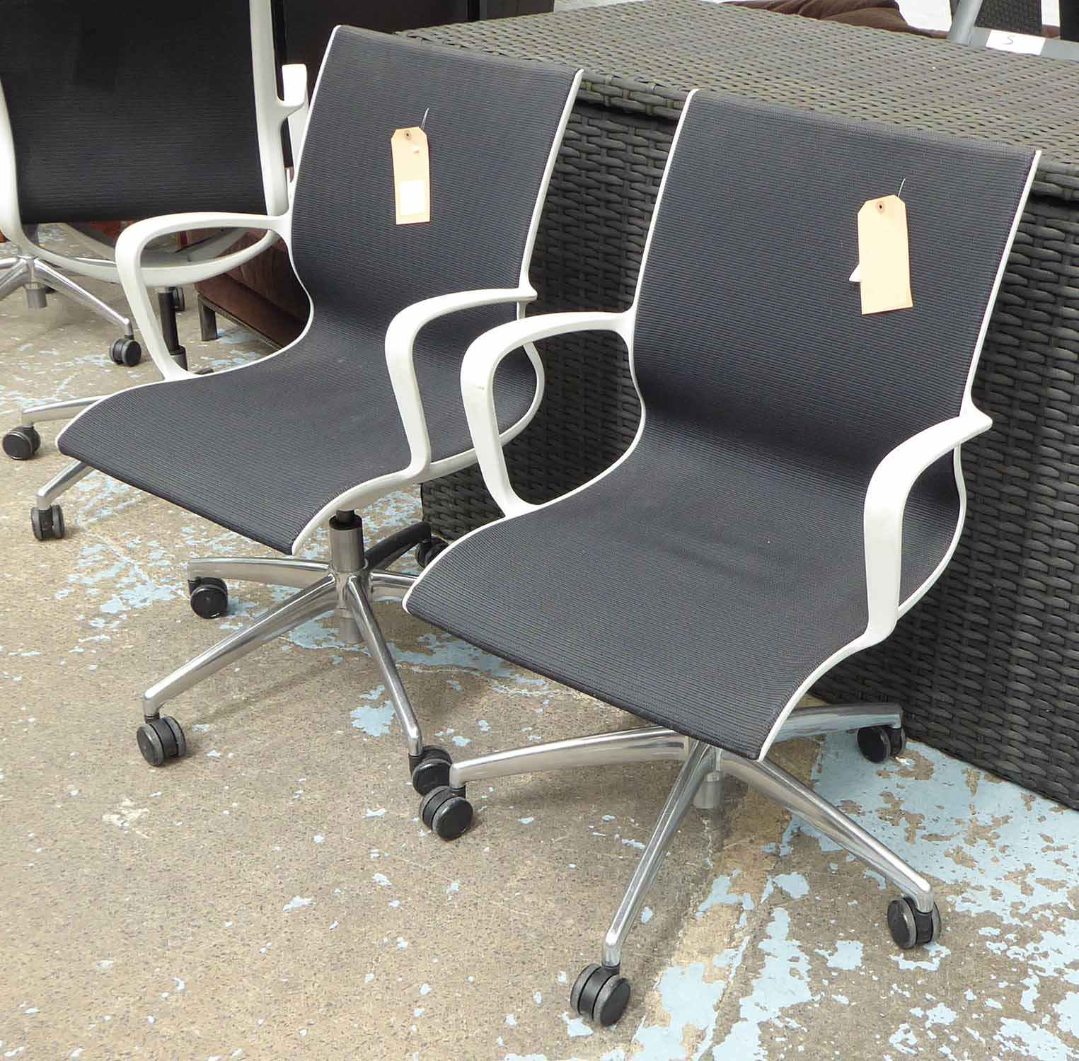 ATTRIBUTED TO BOSS DESIGN KARA CHAIRS, a pair, 108cm H x 38cm W at tallest.