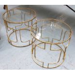 SIDE TABLES, a pair, 1960's French inspired, 50cm Diam x 45cm.