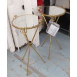 SIDE TABLES, a pair, Hollywood Regency inspired, 74cm H x 34cm diam.