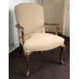 OPEN ARMCHAIR, early 20th century, Georgian Hepplewhite manner, sandy brown upholstery,