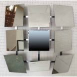 WALL MIRROR, contemporary articulating panelled design, 80cm x 80cm.