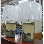 LOUVRE DETAIL TABLE LAMPS, a pair, with shades, 63cm H.