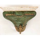 WALL BRACKET, 18th century French, Louis XV, carved green painted and parcel gilt,