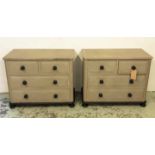 CHESTS, a pair, grey painted pine, each with two short over two long drawers,