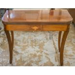 CARD TABLE, Regency style mahogany with green baise foldover top and urn centered frieze,