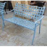 GARDEN BENCH, Hollywood Regency style, blue painted finish, 119cm W x 74cm D (overall) x 89cm H.