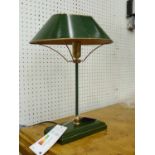 BOILLOT STYLE TABLE LAMP, green finish, 42cm H.