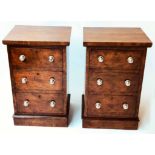 BEDSIDE CHESTS, a pair, 19th century burr walnut,
