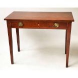 WRITING TABLE, George III figural mahogany with full width frieze drawer, 91cm x 45cm D x 73cm H.