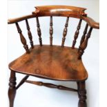 SMOKERS BOW CAPTAINS CHAIR, 19th century English Thames Valley Ash,