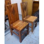 DINING CHAIRS, a set of six, contemporary design, wood construction with copper panel detail,
