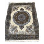 FINE PURE SILK QUM DESIGN RUG, 210cm x 510cm.