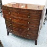 BOWFRONT CHEST, Regency mahogany, with four graduated drawers, on splayed supports,