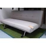 SOFA BED, 1960s Italian inspired design, grey fabric finish with buttoned back detail,