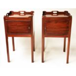 BEDSIDE CABINETS, a pair, George III design, figured mahogany, each with panelled door,