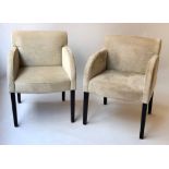 ARMCHAIRS, a pair, pique cotton upholstered.