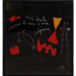 JOAN MIRO Abstract on silk, plate signed, Une Etoile Caresse le Sein D'une Negresse, 85cm x 80cm,