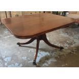 BREAKFAST TABLE, 19th century, mahogany, rectangular top raised on pedestal base,