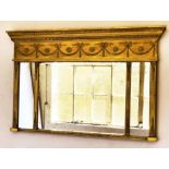 OVERMANTLE, late 19th century, giltwood and gesso moulded, with swag frieze and triple plates,
