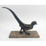 ART DECO STYLE SPELTER PHEASANT SCULPTURE, 32cm L.