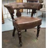 CAPTAINS DESK CHAIR, Victorian carved oak frame,