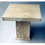 LOW TABLE, 1970's travertine marble square on a plinth support. 60cm sq. x 57cm H.