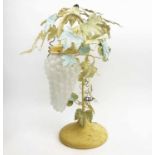 TABLE LAMP, Italian mid century, tole en peinture, with frosted grape bunch shade,