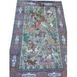 FINE PURE SILK HUNTING DESIGN CARPET, 305cm x 190cm.