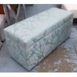 BLANKET BOX, contemporary, silk floral fabric finish, on block supports, 110cm W x 97cm H x 39cm D.