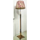 STANDARD LAMP, Victorian copper, with adjustable telescopic stem, with a large pleated Ikat shade,