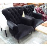 ARMCHAIRS, a pair, in the English Country House style, black velvet finish, 112cm H x 34cm x 64cm.