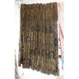 CURTAINS, a pair, brown foliate patterned fabric, (with slight faults).