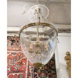 CEILING LAMP, with a glass bowl and brass fittings, 40cm x 60cm H.