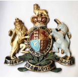 ROYAL COAT OF ARMS, gilt resin moulded and hand painted, 66cm W.