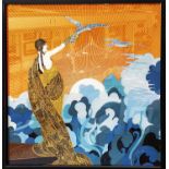 ERTE, Art Deco femme on silk, 79cm x 75cm.