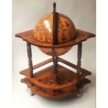 COCKTAIL GLOBE CABINET, in form of an antique globe on stand with rising lid and fitted interior,