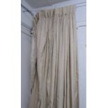 CURTAINS, a pair, gold fabric with foliate pattern, 290cm drop x 100cm.