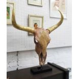 FAUX BISON HEAD, on stand, with gilt detail, 74cm H.